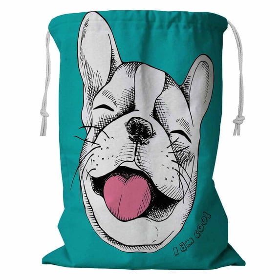 ABPHQTO Portrait Cheerful French Bulldog Laughing Storage Basket Laundry Bag with Drawstring 18x24 Inch