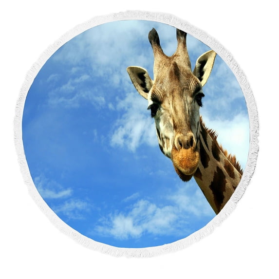 ABPHQTO Portrait Giraffe Camelopardalis Blue Sky White Clouds Wildlife Beach Towel Beach Blanket with Tassels Beach Throw Towel Yoga Mat Picnic Blanket