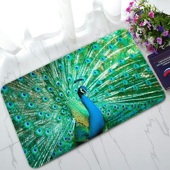 ABPHQTO Portrait Of Peacock With Feathers Out Doormat Entrance Rug Area Rug Floor Mat Home Decor 30x18 Inch