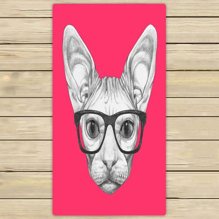 ABPHQTO Portrait Of Sphynx Cat With Glasses Towels,Beach Bath Pool Sprot Travel Hand Spa Towel 30x56 Inch