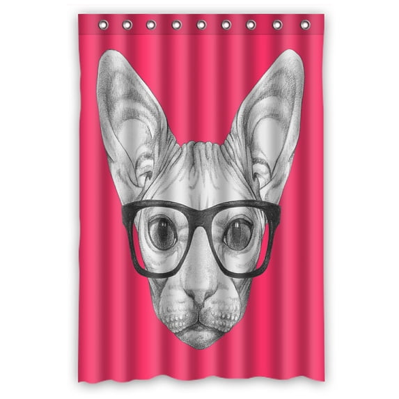ABPHQTO Portrait Of Sphynx Cat With Glasses Waterproof Polyester Shower Curtain and Hooks For Home Decor 48x72 Inch