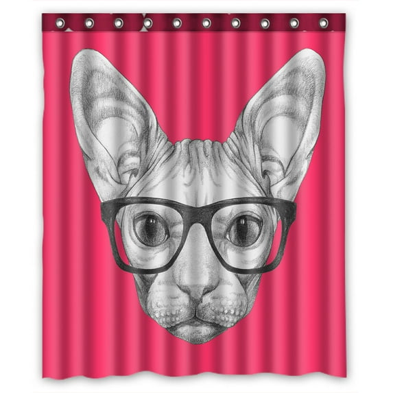 ABPHQTO Portrait Of Sphynx Cat With Glasses Waterproof Polyester Shower Curtain and Hooks For Home Decor 60x72 Inch
