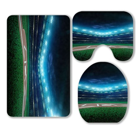 ABPHQTO Professional Baseball Grand Arena Night 3 Piece Bathroom Rugs Set Bath Rug Contour Mat and Toilet Lid Cover