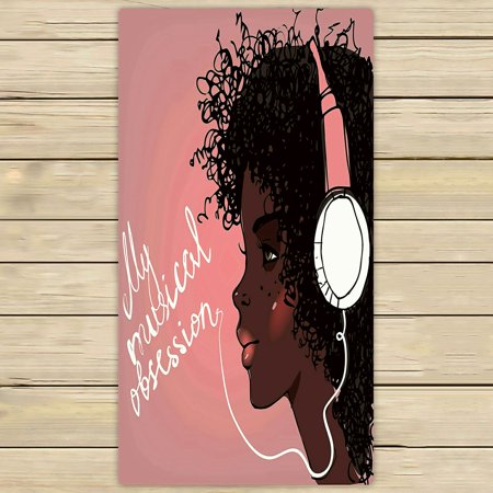 ABPHQTO Profile African Girl Headphones Towels Beach Bath Pool Sprot Travel Hand Spa Towel 30x56 Inch