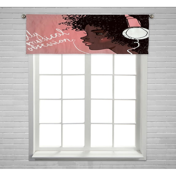 ABPHQTO Profile African Girl Headphones Window Curtain Valance Rod Pocke 54x18 Inch