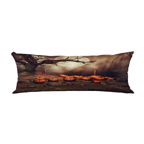 ABPHQTO Pumpkin Field An Old Tree Raven At Foggy Forest At Night Body Pillow Covers Pillow Case Protector Pillowcase 20x60 Inch