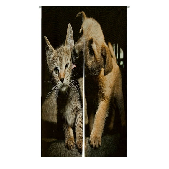 ABPHQTO Puppy Kitty Lick Kiss And Love Japanese Noren Curtain Doorway Door Window Treatment Curtains Cotton Linen Curtain 85x150 cm