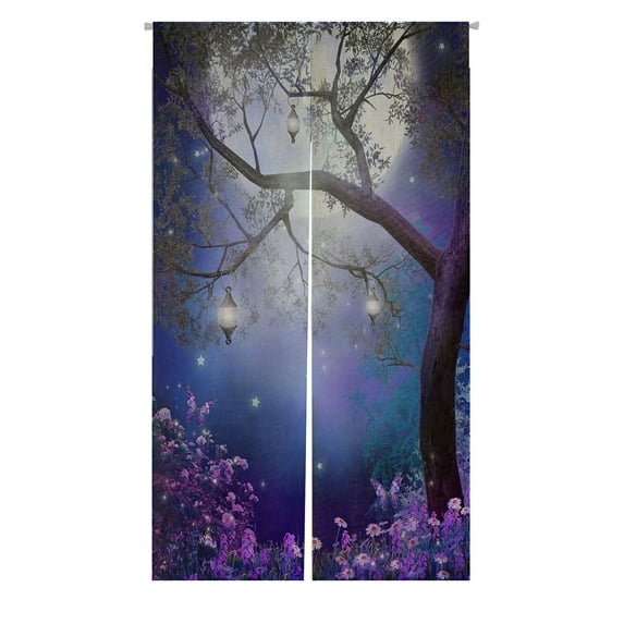 ABPHQTO Purple Meadow With A Fairy Tree Japanese Noren Curtain Doorway Door Window Treatment Curtains Cotton Linen Curtain 85x150 cm