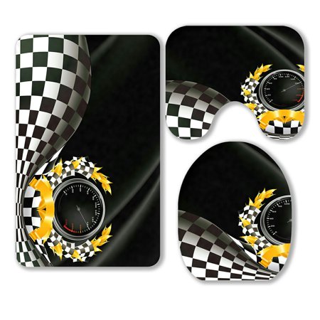 ABPHQTO Racing 3 Piece Bathroom Rugs Set Bath Rug Contour Mat and Toilet Lid Cover