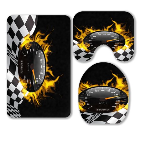 ABPHQTO Racing Background 3 Piece Bathroom Rugs Set Bath Rug Contour Mat and Toilet Lid Cover