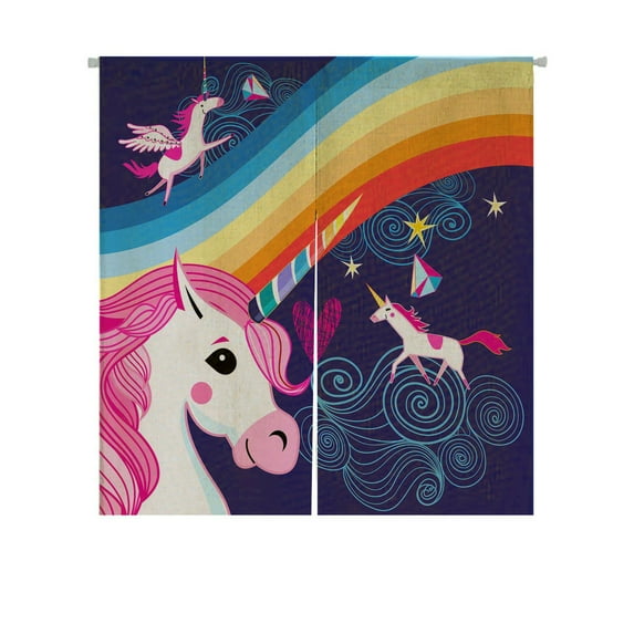 ABPHQTO Rainbow And Unicorns Japanese Noren Curtain Doorway Door Window Treatment Curtains Cotton Linen Curtain 85x150 cm