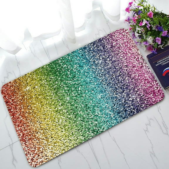 ABPHQTO Rainbow Glitter Doormat Entrance Rug Area Rug Floor Mat Home Decor 30 x 18 Inch