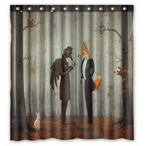 ABPHQTO Raven Fox Dark Forest Looking At Watch Waterproof Polyester Shower Curtain and Hooks For Home Decor 66x72 Inch
