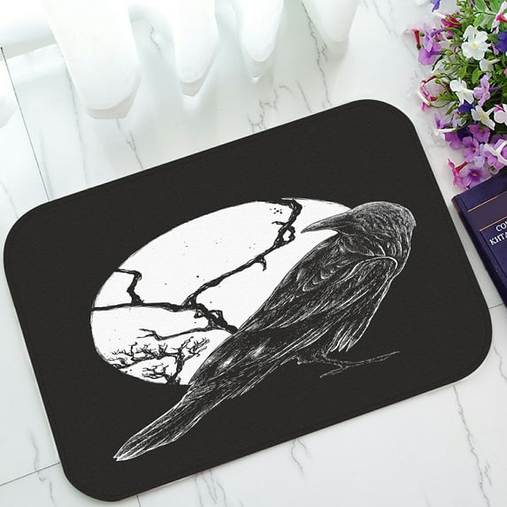ABPHQTO Raven Full Moon Doormat Entrance Rug Area Rug Floor Mat Home Decor 23.5x16.7 Inch