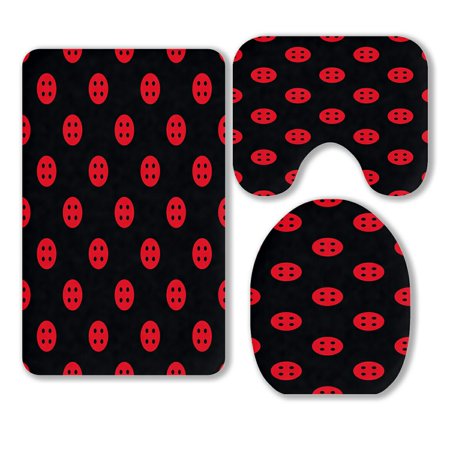 ABPHQTO Red Black Buttons Polka Dots 3 Piece Bathroom Rugs Set Bath Rug Contour Mat and Toilet Lid Cover