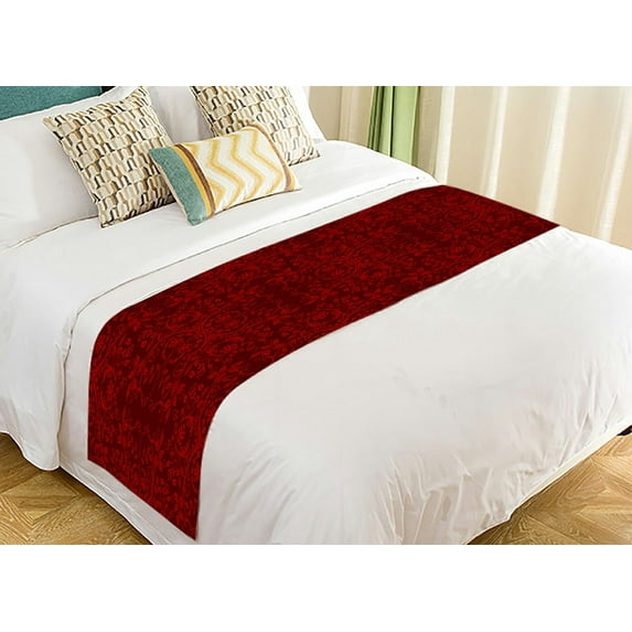 ABPHQTO Red Floral Bed Runner Bedding Scarf Bed Decoration 20x95 inch