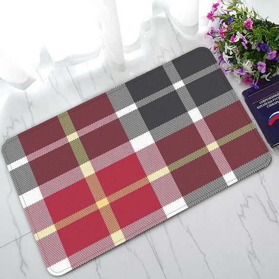 ABPHQTO Red Gray Flanel Check Doormat Entrance Rug Area Rug Floor Mat Home Decor 30x18 Inch