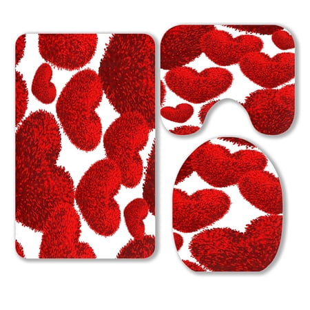 ABPHQTO Red Heart Of A Heart 3 Piece Bathroom Rugs Set Bath Rug Contour Mat and Toilet Lid Cover