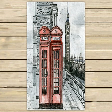 ABPHQTO Red Phone Booth On The Street In London Towels Beach Bath Pool Sprot Travel Hand Spa Towel 30x56 Inch