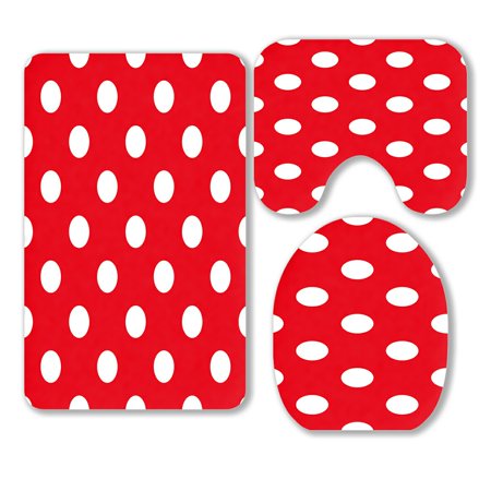ABPHQTO Red Polka Dot 3 Piece Bathroom Rugs Set Bath Rug Contour Mat and Toilet Lid Cover