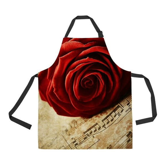 ABPHQTO Red Rose Vintage Music Sheets Apron Home Kitchen Apron with Pockets