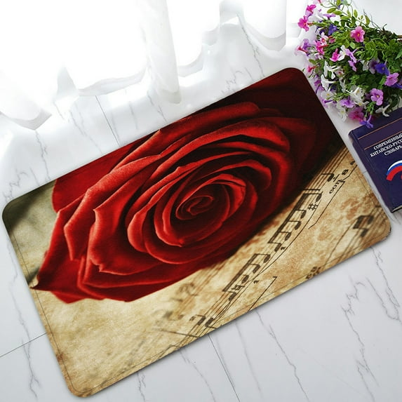 ABPHQTO Red Rose Vintage Music Sheets Doormat Entrance Rug Area Rug Floor Mat Home Decor 30x18 Inch