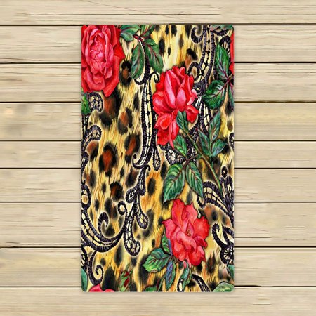 ABPHQTO Red Roses Laces On A Leopard Towels,Beach Bath Pool Sprot Travel Hand Spa Towel 16x28 Inch