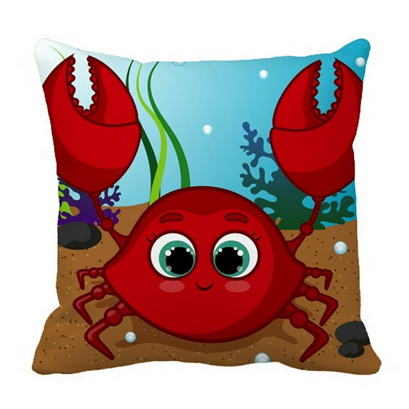 ABPHQTO Red Sweet Crab Character Underwater World Smiling Crab Pillow Case Pillow Cover Pillow Protector Two Sides For Couch Bed 18x18 Inch