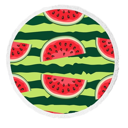 ABPHQTO Red Watermelon Slice On Striped Green Beach Towel Beach Blanket with Tassels Beach Throw Towel Yoga Mat Picnic Blanket