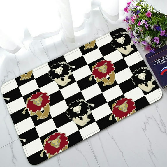 ABPHQTO Red White Lions Chessboard Tartan Doormat Entrance Rug Area Rug Floor Mat Home Decor 30x18 Inch