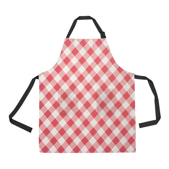 ABPHQTO Red White Tablecloth Apron Home Kitchen Apron with Pockets