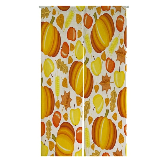 ABPHQTO Red Yellow Apples Pumpkins Autumn Leaves Japanese Noren Curtain Doorway Door Window Treatment Curtains Cotton Linen Curtain 85x90 cm