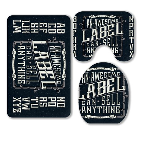 ABPHQTO Retro Font Set Ornament Frame 3 Piece Bathroom Rugs Set Bath Rug Contour Mat and Toilet Lid Cover