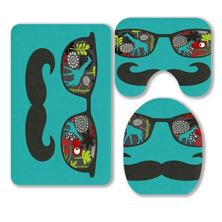 ABPHQTO Retro Sunglasses Eyeglasses 3 Piece Bathroom Rugs Set Bath Rug Contour Mat and Toilet Lid Cover