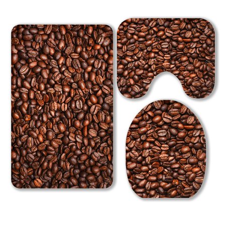 ABPHQTO Roasted Coffee Beans 3 Piece Bathroom Rugs Set Bath Rug Contour Mat and Toilet Lid Cover
