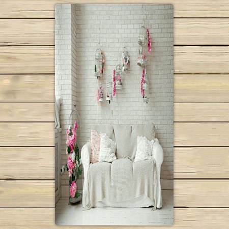 ABPHQTO Room Decorated For St Valentine Day White Sofa Cages Towels Beach Bath Pool Sprot Travel Hand Spa Towel 30x56 Inch