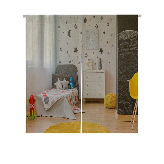ABPHQTO Room For Young Astronaut With Bed And Toys Japanese Noren Curtain Doorway Door Window Treatment Curtains Cotton Linen Curtain 85x90 cm