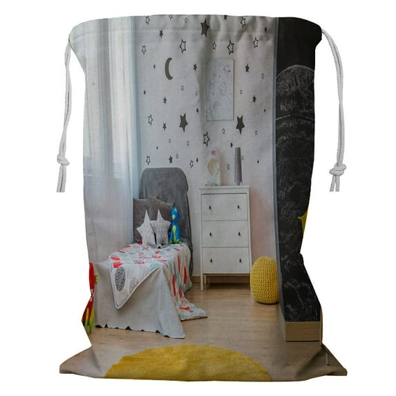 ABPHQTO Room For Young Astronaut With Bed And Toys Storage Basket Laundry Bag with Drawstring 24x32 Inch