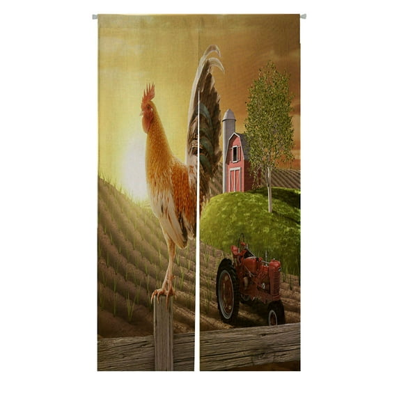 ABPHQTO Rooster Perched Farm Fence Post Sun Rises Japanese Noren Curtain Doorway Door Window Treatment Curtains Cotton Linen Curtain 85x150 cm