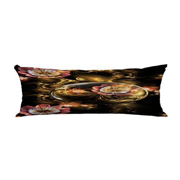 ABPHQTO Rose Flowers Golden Crystals Black Fantasy Fractal Body Pillow Covers Pillow Case Protector Pillowcase 20x60 Inch