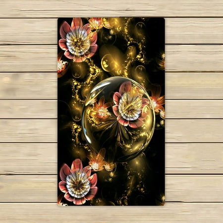 ABPHQTO Rose Flowers Golden Crystals Black Fantasy Fractal Towels Beach Bath Pool Sprot Travel Hand Spa Towel 16x28 Inch