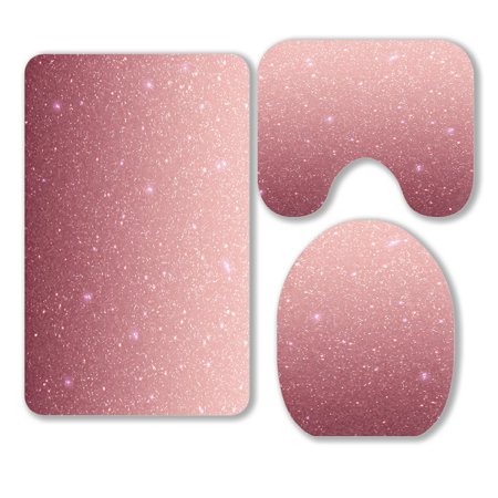 ABPHQTO Rose Gold Glitter With Sequins 3 Piece Bathroom Rugs Set Bath Rug Contour Mat and Toilet Lid Cover