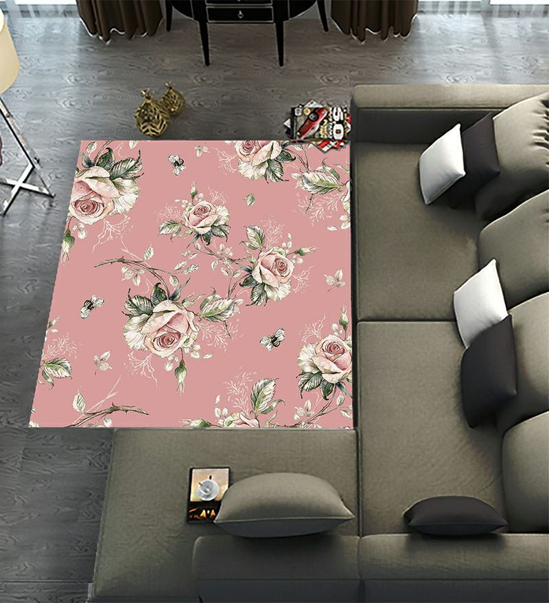 ABPHQTO Rose Pattern And Bumble Bee Area Rugs 6 x 9ft Floor Carpet Mat