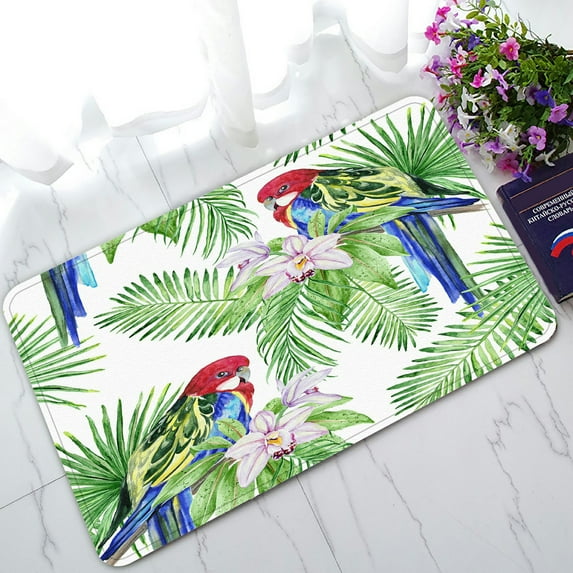 ABPHQTO Rosella Parrot Tropical Leaves Exotic Flowers Doormat Entrance Rug Area Rug Floor Mat Home Decor 30x18 Inch