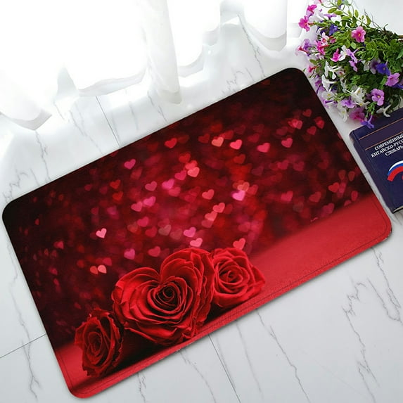 ABPHQTO Roses Bouquet Hearts Valentine Doormat Entrance Rug Area Rug Floor Mat Home Decor 30x18 Inch