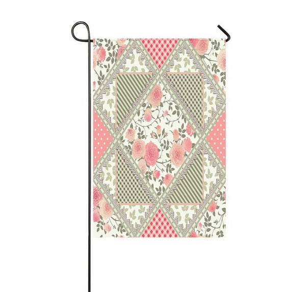 ABPHQTO Roses Leaves Laces Floral Checkered Home Outdoor Garden Flag House Banner Size 12x18 Inch
