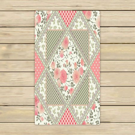 ABPHQTO Roses Leaves Laces Floral Checkered Towels Beach Bath Pool Sprot Travel Hand Spa Towel 16x28 Inch