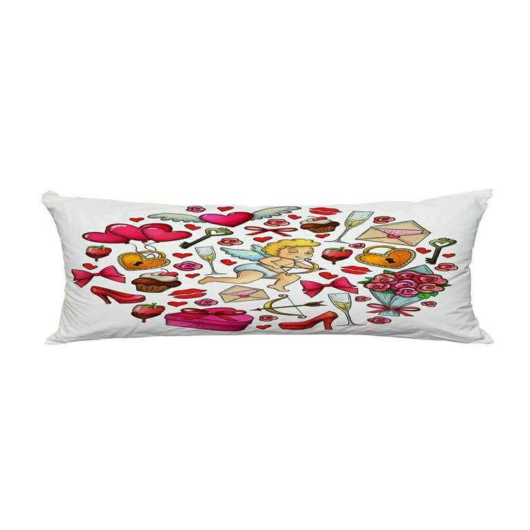 ABPHQTO Round Template With Valentine'S Day Icons Body Pillow