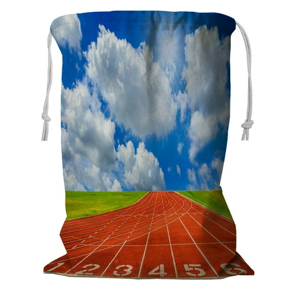 ABPHQTO Running Track Sky Clouds Storage Basket Laundry Bag with Drawstring 24x32 Inch