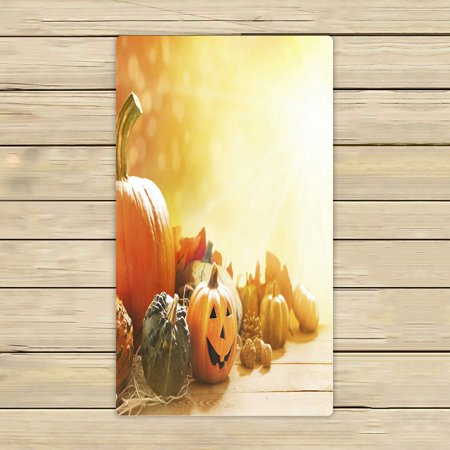 ABPHQTO Rustic Autumn Pumpkins Jack O'Lantern Golden Leaves Wooden Sunlight Towels Beach Bath Pool Sprot Travel Hand Spa Towel 16x28 Inch